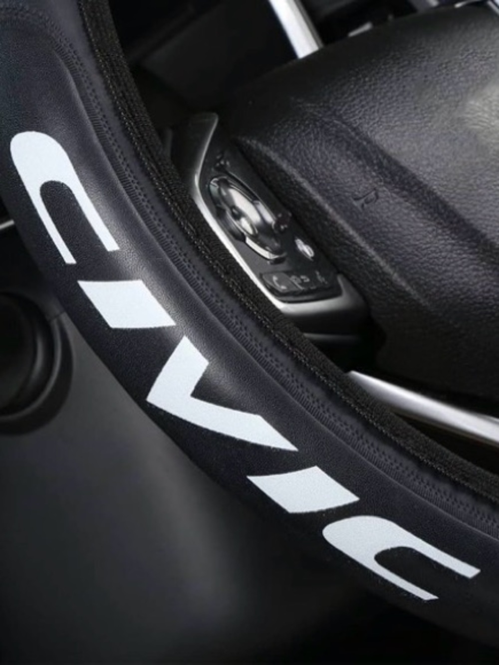 Honda CIVIC Black Steering Wheel Cover with White Lettering - Picture 2 of 3